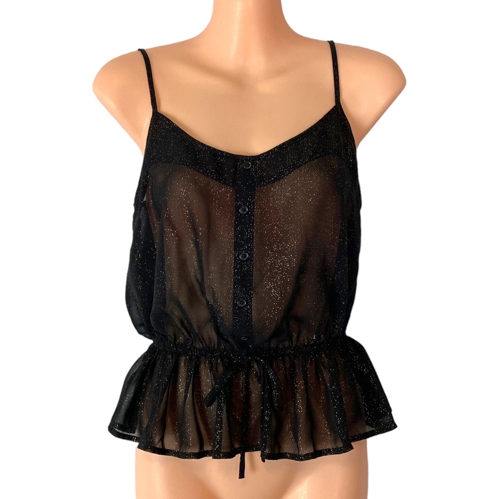 Band of Gypsies Black/Gold Shimmer Sheer Peplum Tank Top Size XS